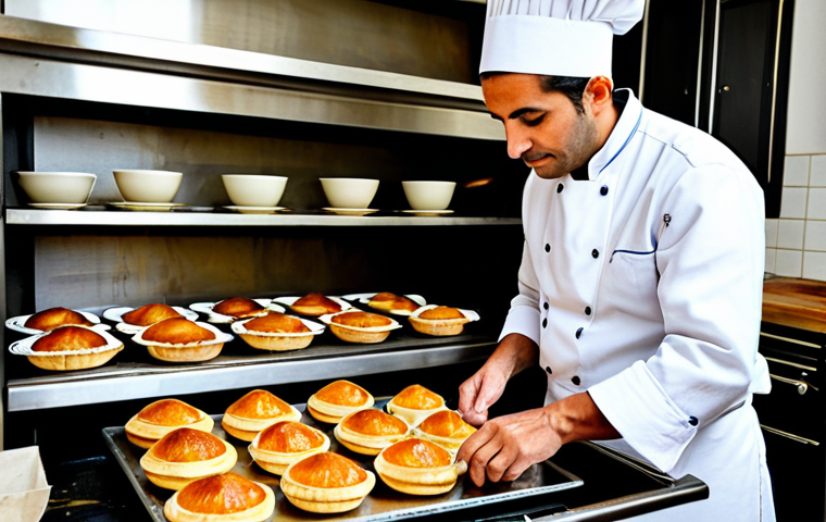 Traditional Portuguese Cookbook**
"A beautifully photographed, fully clothed chef in a traditional Portuguese kitchen, preparing Pasteis de Nata. The scene is warm and inviting, showcasing fresh ingredients and rustic decor. Focus on the pastry being prepared. High-quality photography, perfect anatomy, correct proportions, natural pose, professional, modest, safe for work, appropriate content, fully clothed, family-friendly."
**