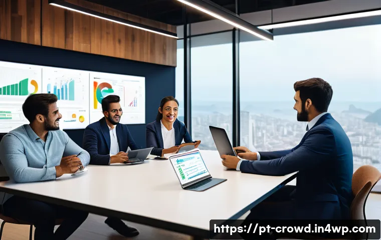 크라우드펀딩 투자자들이 알아야 할 최신 법규 - A modern crowdfunding platform office scene featuring diverse Brazilian investors and entrepreneurs ...