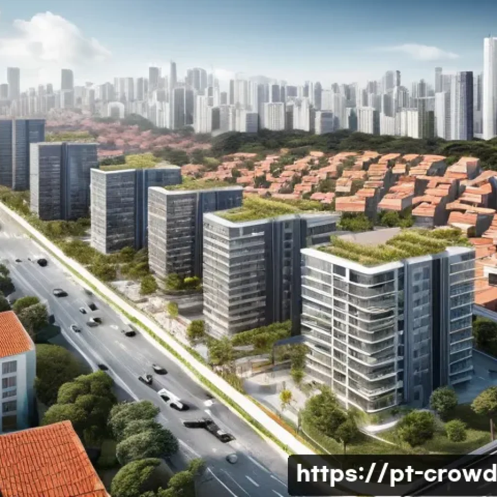 크라우드펀딩에서의 자산 배분 전략 - A detailed and realistic illustration of a modern real estate crowdfunding project in Brazil, showin...