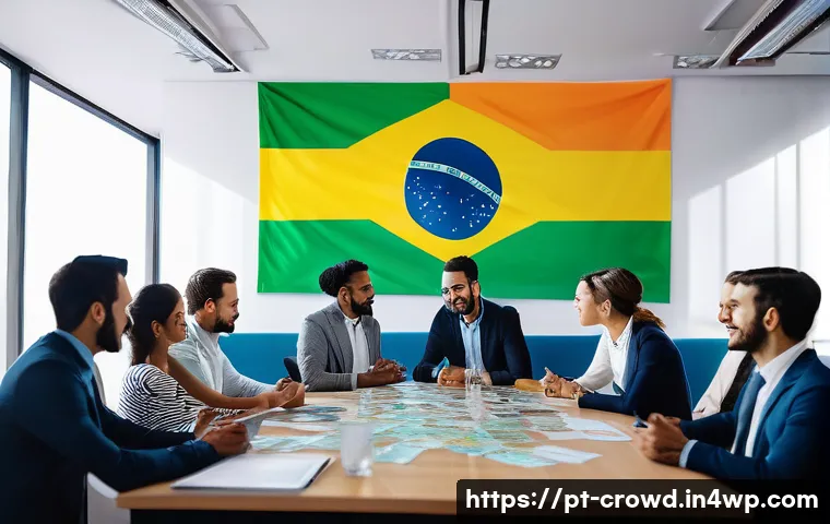 크라우드펀딩 플랫폼에서의 투자 유치 과정 - A professional crowdfunding meeting scene in Brazil, featuring diverse entrepreneurs and investors d...