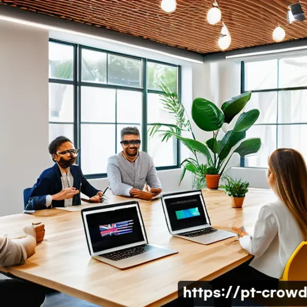 크라우드펀딩에서의 투자자 Stakeholder 관리 - A modern, bright coworking space hosting a diverse group of Brazilian investors and entrepreneurs en...