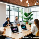 Home 21 크라우드펀딩에서의 투자자 Stakeholder 관리 - A modern, bright coworking space hosting a diverse group of Brazilian investors and entrepreneurs en...