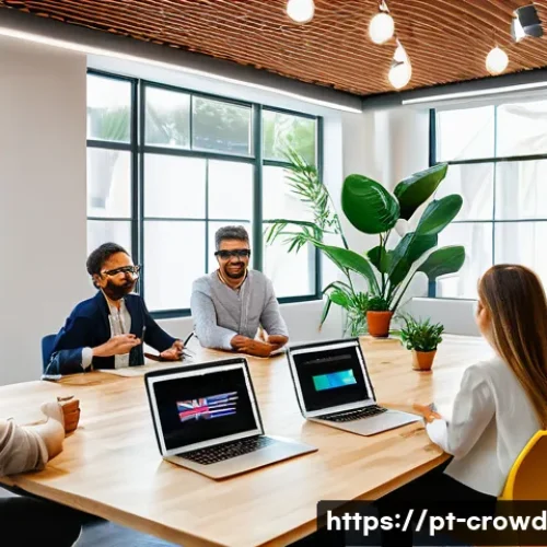 Home 33 크라우드펀딩에서의 투자자 Stakeholder 관리 - A modern, bright coworking space hosting a diverse group of Brazilian investors and entrepreneurs en...