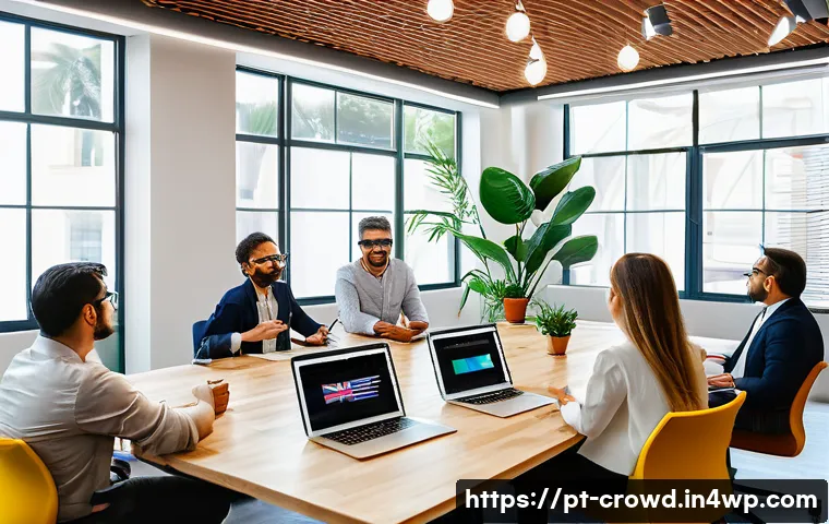 크라우드펀딩에서의 투자자 Stakeholder 관리 - A modern, bright coworking space hosting a diverse group of Brazilian investors and entrepreneurs en...