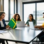 Home 20 크라우드펀딩에서의 리스크 관리 방법 - A professional and diverse team of Brazilian crowdfunding project creators in a modern office enviro...