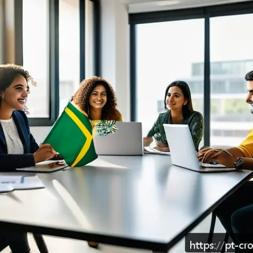 Home 32 크라우드펀딩에서의 리스크 관리 방법 - A professional and diverse team of Brazilian crowdfunding project creators in a modern office enviro...
