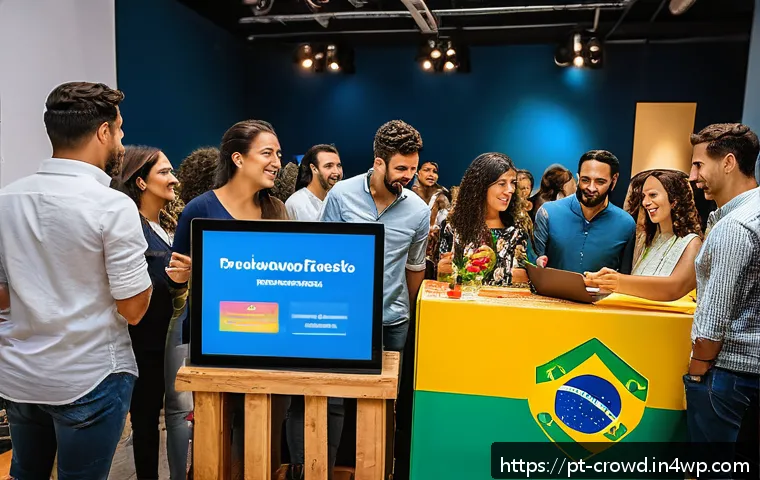 사회적 기업을 위한 크라우드펀딩 전략 - A vibrant crowdfunding campaign launch event in Brazil, featuring a diverse group of socially engage...